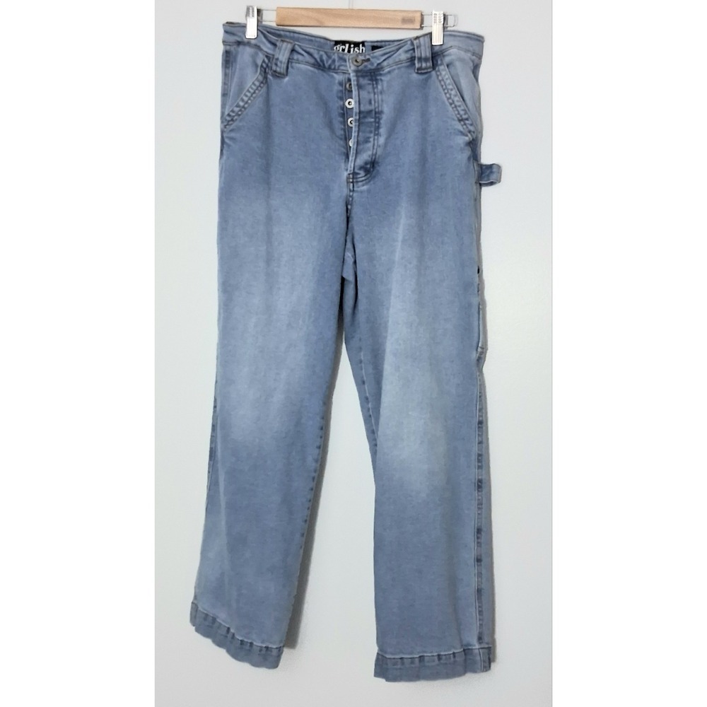 Girlish Jeans Juniors Size 13/31 Blue Cargo Straight Light Wash Button Fly Preow